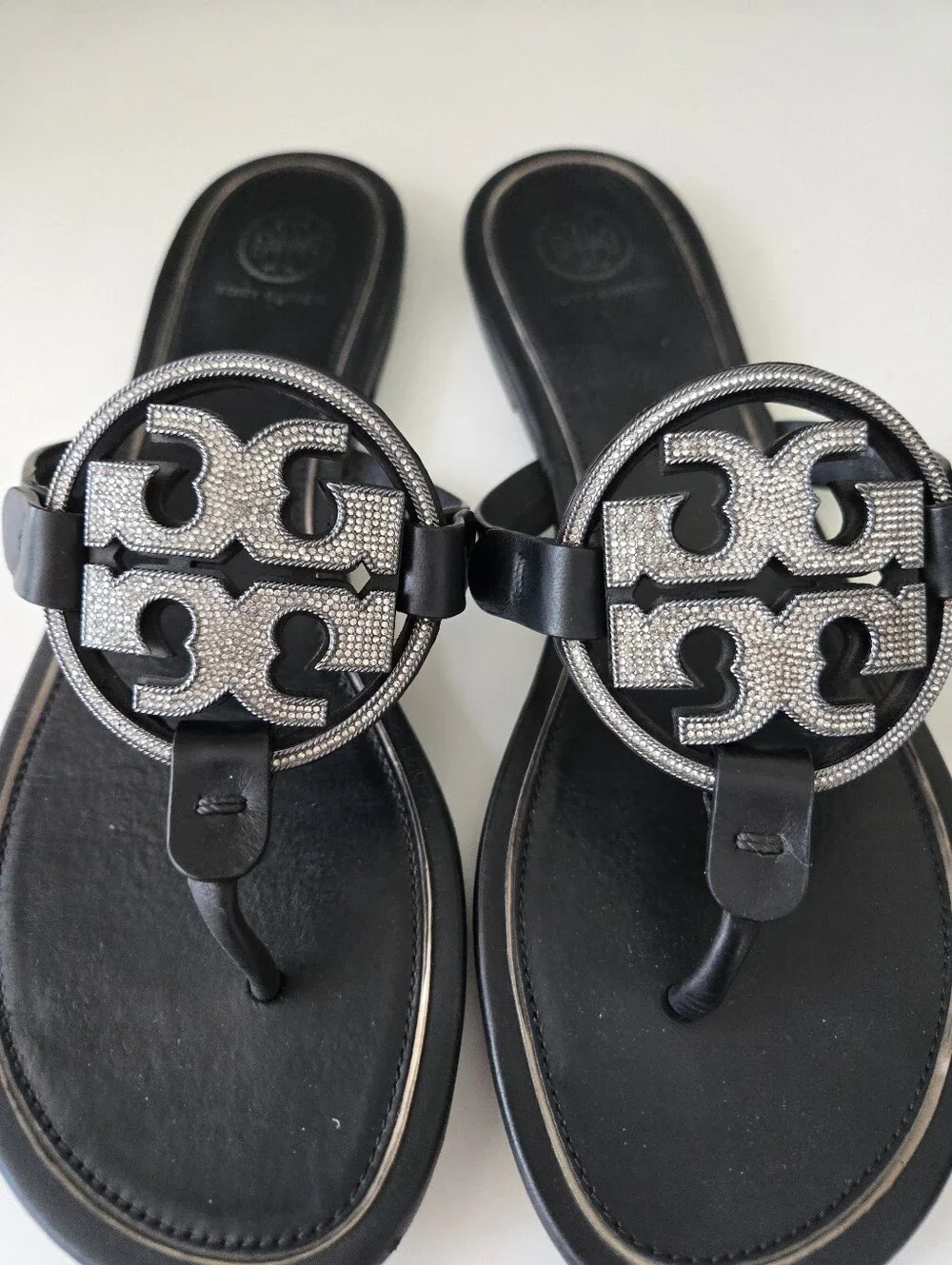 Tory Burch Miller Sandals with Rhinestone Logo Medallion - Picture 3 of 6
